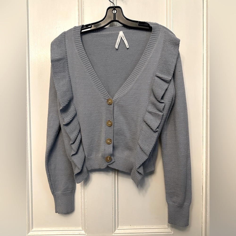 Pastel Blue Ruffle Cardigan NWOT